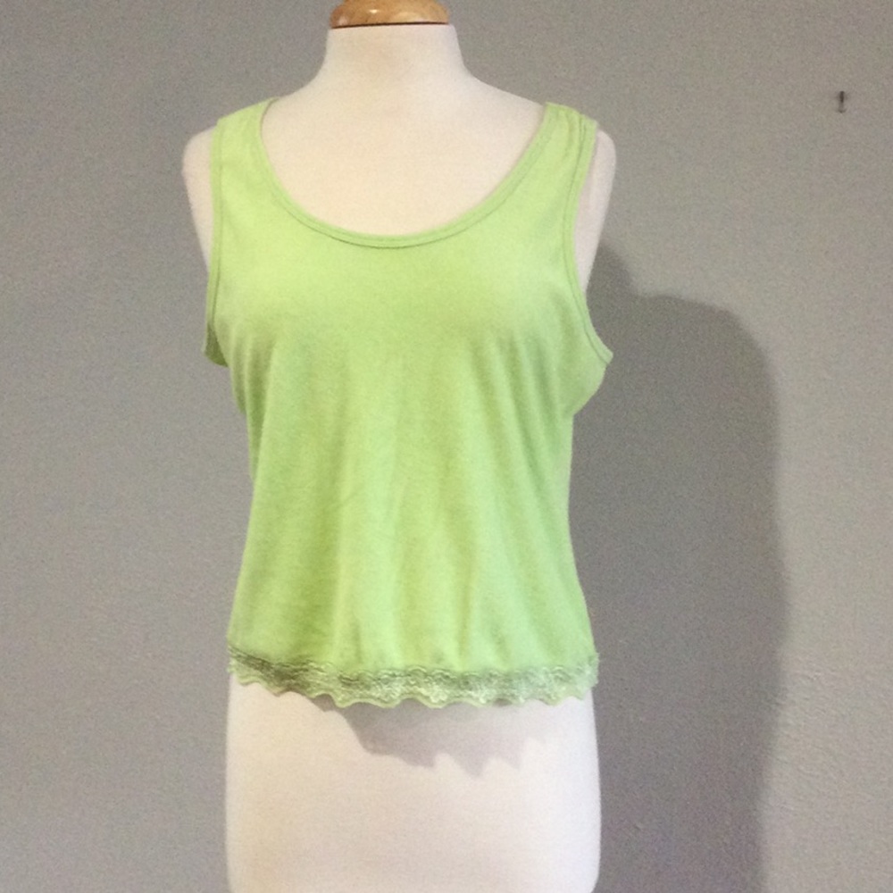 Anne Lewin New York Green with Lace Hem Tank Top Size Large